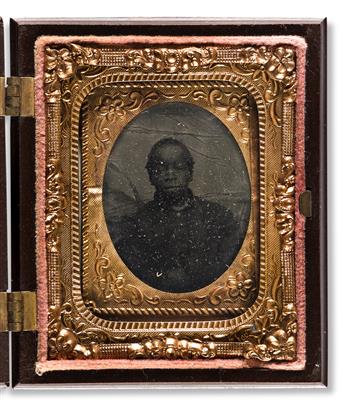(MILITARY--CIVIL WAR.) Tintype portrait of a servant named Gabriel with a Rhode Island artillery battery.
